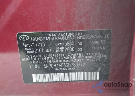 2016 Hyundai Elantra Se from USA, damaged, VIN 5NPDH4AE5GH789772